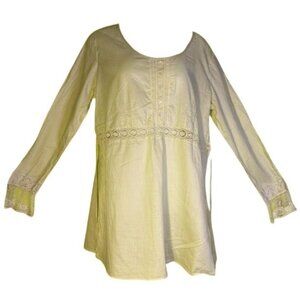 J. Gill‎ Ivory Tunic Blouse With Lace Accents & Button Details Modern Edwardian